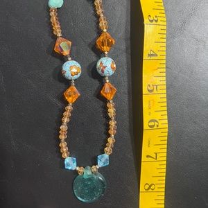 Necklace - colorful glass bead 14”